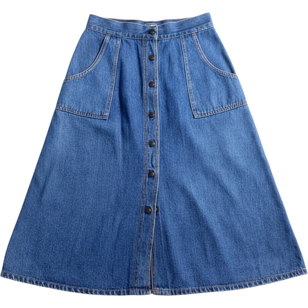 Sportswear International Denim Midi Skirt Women 11/12 Blue Button Front Western